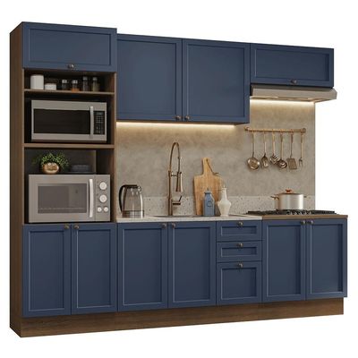 Armário De Cozinha Completa 270 Cm Rustic/azul Vik Madesa 01 Rustic/azul