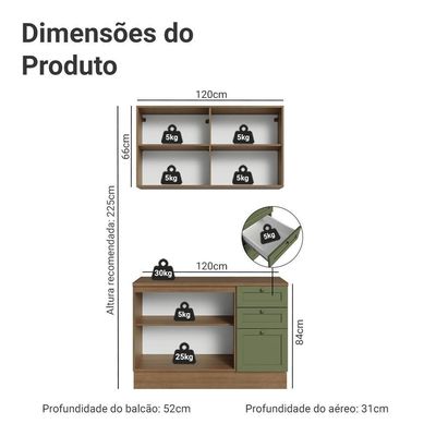 Armário De Cozinha Compacta 120 Cm Rustic-verde Vik Madesa 01 Rustic-verde