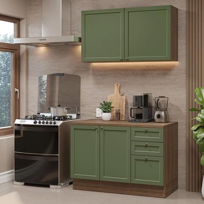 Armário De Cozinha Compacta 120 Cm Rustic-verde Vik Madesa 01 Rustic-verde