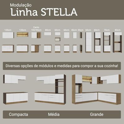 Armário De Cozinha Completa 190cm Stella Madesa Rustic Branco