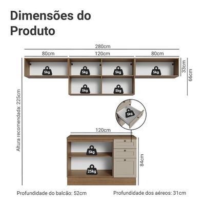 Armário De Cozinha Completa 280 Cm Rustic/crema Vik Madesa 01 Rustic/crema