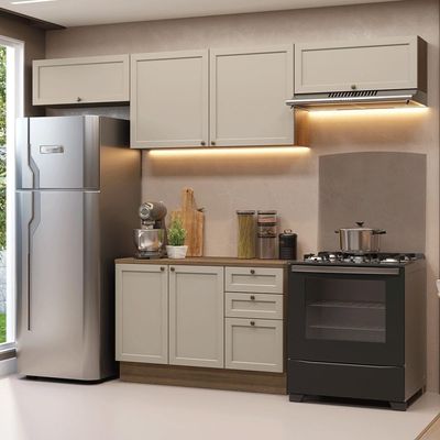 Armário De Cozinha Completa 280 Cm Rustic/crema Vik Madesa 01 Rustic/crema