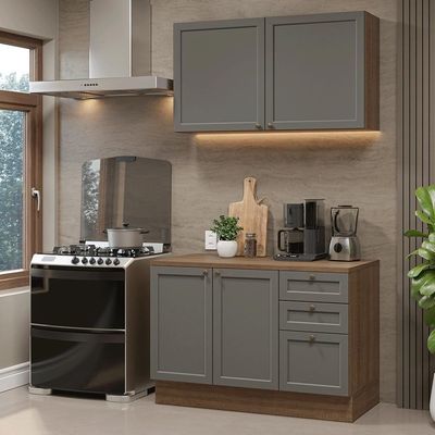 Armário De Cozinha Compacta 120 Cm Rustic/cinza Vik Madesa 01 Rustic/cinza
