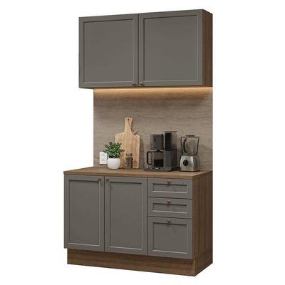 Armário De Cozinha Compacta 120 Cm Rustic/cinza Vik Madesa 01 Rustic/cinza
