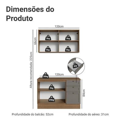 Armário De Cozinha Compacta 120 Cm Rustic/cinza Vik Madesa 01 Rustic/cinza