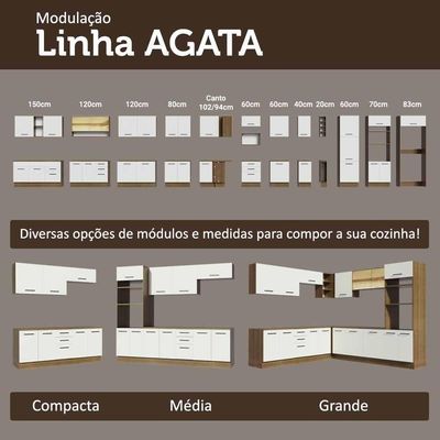 Armário De Cozinha Completa 190cm Com Cristaleira Agata Madesa Rustic Branco