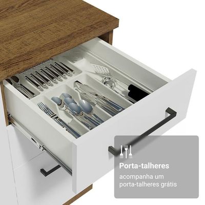 Armário De Cozinha Completa 190cm Com Cristaleira Agata Madesa Rustic Branco