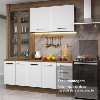 Armário De Cozinha Completa 190cm Com Cristaleira Agata Madesa Rustic Branco