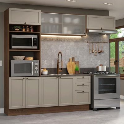 Armário De Cozinha Completa 270 Cm Rustic/crema Vik Madesa 03 Rustic/crema