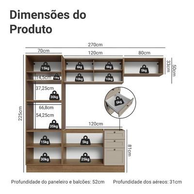 Armário De Cozinha Completa 270 Cm Rustic/crema Vik Madesa 04 Rustic/crema