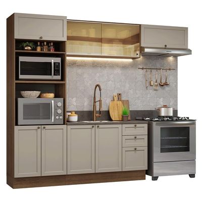 Armário De Cozinha Completa 270 Cm Rustic/crema Vik Madesa 04 Rustic/crema