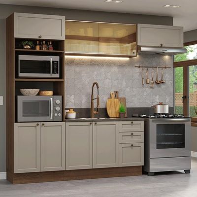Armário De Cozinha Completa 270 Cm Rustic/crema Vik Madesa 04 Rustic/crema