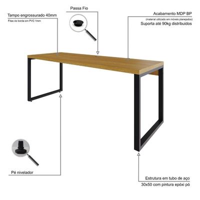 Mesa Presidente 190x70x75cm Yon - Acácia Mel-est.preta Acácia Mel-est.preta