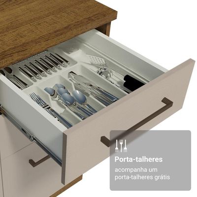 Armário De Cozinha Completa 190cm Com Cristaleira Agata Madesa Rustic Crema