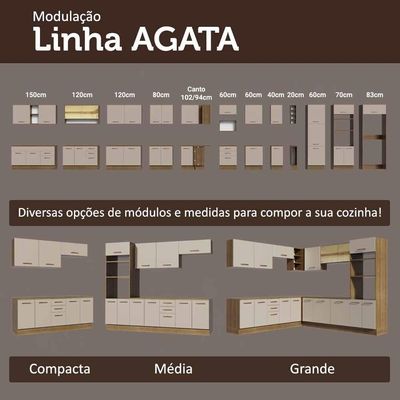 Armário De Cozinha Completa 190cm Com Cristaleira Agata Madesa Rustic Crema