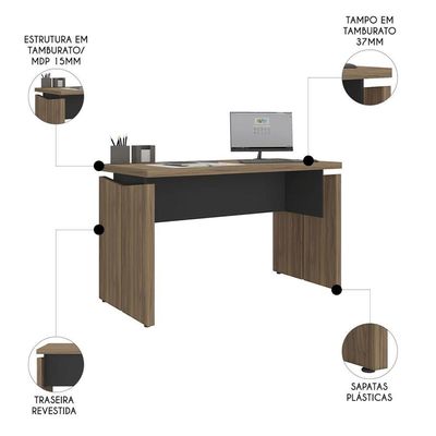 Mesa Para Escritório Home Office 125cm Corp A06 Nogal-preto - Mpozenato