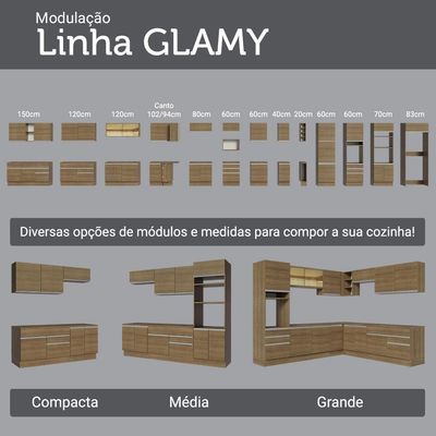 Armário De Cozinha Completa 190cm Glamy Madesa Rustic