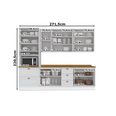 Cozinha Modulada Completa Americana C5P46 11 Portas 5 Gavetas MDF Branco