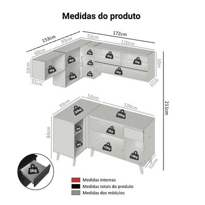 Armário De Cozinha Completa De Canto 325 Cm Preto Nice Madesa 03 Preto