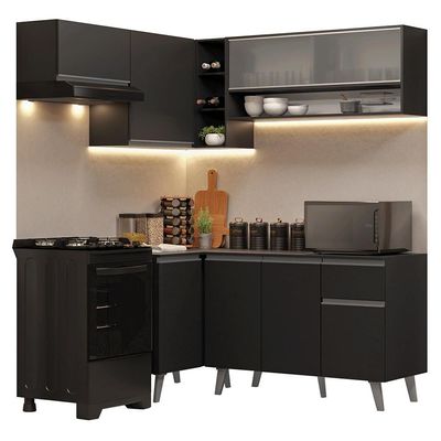 Armário De Cozinha Completa De Canto 325 Cm Preto Nice Madesa 03 Preto