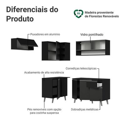 Armário De Cozinha Completa De Canto 325 Cm Preto Nice Madesa 03 Preto