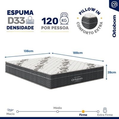 Colchão de Espuma Casal Airtech Ortopillow 100 D33 28x138x188cm 1040328293 Ortobom Colchao Airte