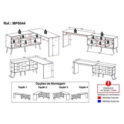 Mesa De Escritório Em L Com 3 Gavetas Porto Multimóveis Mp6044 Madeirado/branco