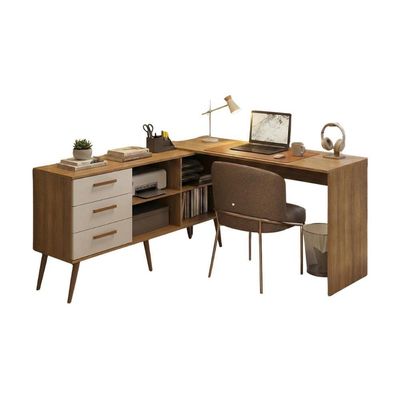 Mesa De Escritório Em L Com 3 Gavetas Porto Multimóveis Mp6044 Madeirado/branco