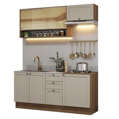 Armário De Cozinha Compacta 180 Cm Rustic/crema Vik Madesa 05 Rustic/crema