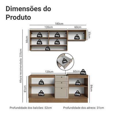 Armário De Cozinha Compacta 180 Cm Rustic/crema Vik Madesa 05 Rustic/crema