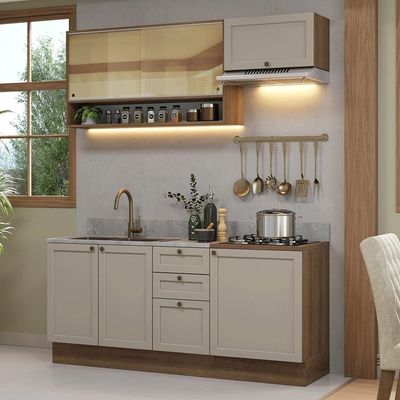 Armário De Cozinha Compacta 180 Cm Rustic/crema Vik Madesa 05 Rustic/crema