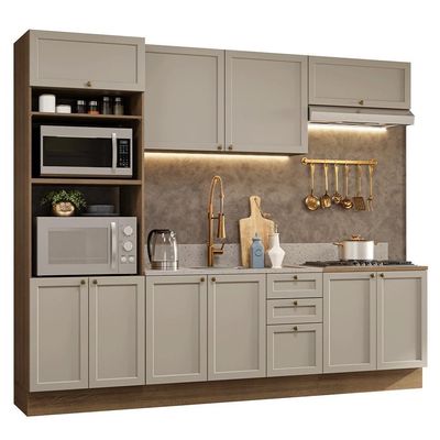 Armário De Cozinha Completa 270 Cm Rustic/crema Vik Madesa 01 Rustic/crema