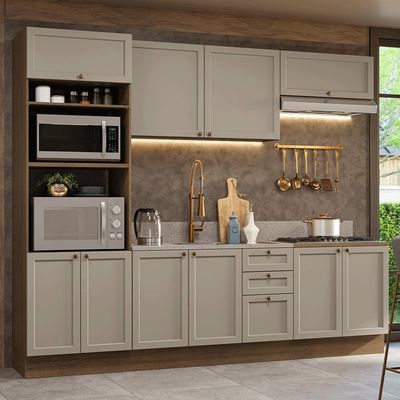 Armário De Cozinha Completa 270 Cm Rustic/crema Vik Madesa 01 Rustic/crema
