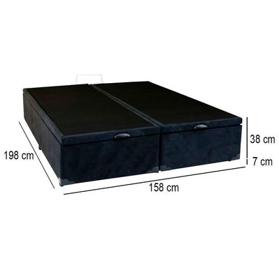 Cama Box Baú Queen Bipartido Suede Mega Cama Preto 158x198x45cm