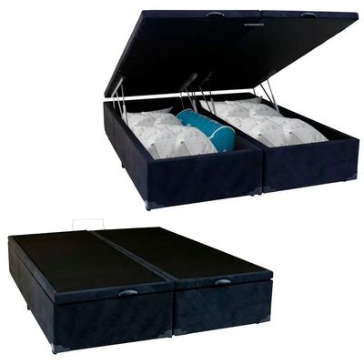 Cama Box Baú Queen Bipartido Suede Mega Cama Preto 158x198x45cm