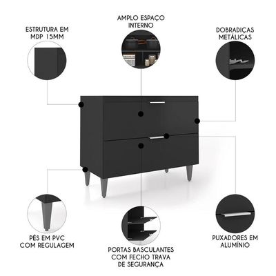 Balcão Para Pia 100cm Sem Tampo Pérola Z34 Preto - Mpozenato