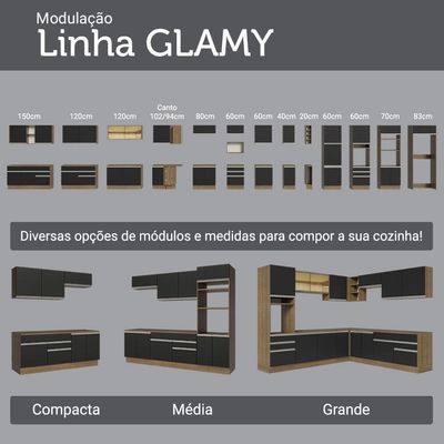 Armário De Cozinha Completa 190cm Glamy Madesa Rustic Preto