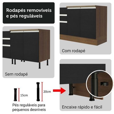 Armário De Cozinha Completa 190cm Glamy Madesa Rustic Preto
