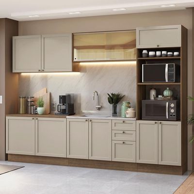 Armário De Cozinha Completa 310 Cm Rustic/crema Vik Madesa 01 Rustic/crema