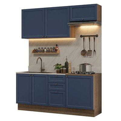 Armário De Cozinha Compacta 180 Cm Rustic/azul Vik Madesa 01 Rustic/azul