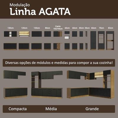Armário De Cozinha Completa 190cm Com Cristaleira Agata Madesa Rustic Preto
