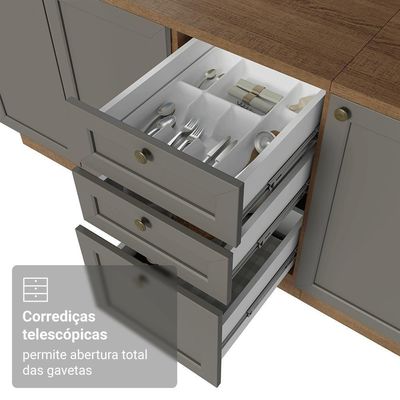 Balcão De Cozinha 120 Cm 2 Portas 3 Gavetas Rustic/cinza Vik Madesa Rustic/cinza