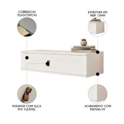 Penteadeira Suspensa 90cm 1 Gaveta Quarto Lila Branco Z49 - Mpozenato