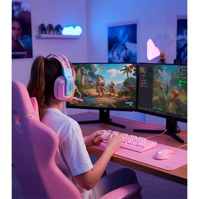 Fone De Ouvido Gamer Headset Rosa Led