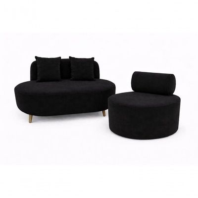 Kit Sofá Orgânico Feijão Para Sala Quarto 115 Cm 02 Almofadas E Poltrona Orgânica Decorativa Flora Veludo Preto Do Lar