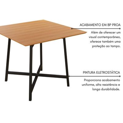 Mesa Quadrada 90x90cm Modelo Festa - Base Preto Fosco