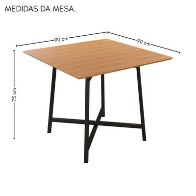 Mesa Quadrada 90x90cm Modelo Festa - Base Preto Fosco
