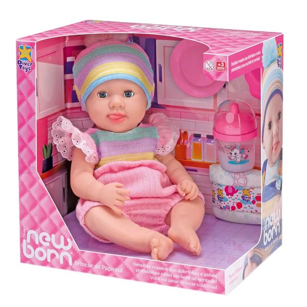 Boneca New Born Divertoys Brincar de Papinha