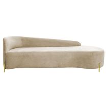 Divã Recamier Orgânico França 250cm Lado Dir Pés Metal Dourado Bouclé Bege