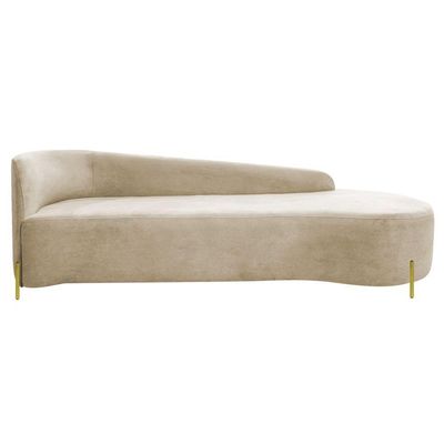 Divã Recamier Orgânico França 250cm Lado Dir Pés Metal Dourado Bouclé Bege